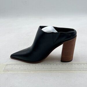 FOWT Black Pointed Toe Slip On Mules Stacked Block High Heel Sandal Nightclub